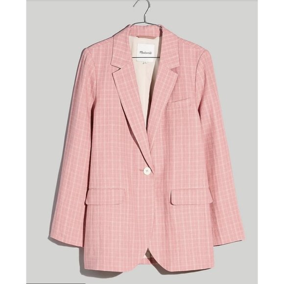 Madewell Jackets & Blazers - Madewell $168 Plaid Larson Blazer Linen Cafe Pink Size M NK756